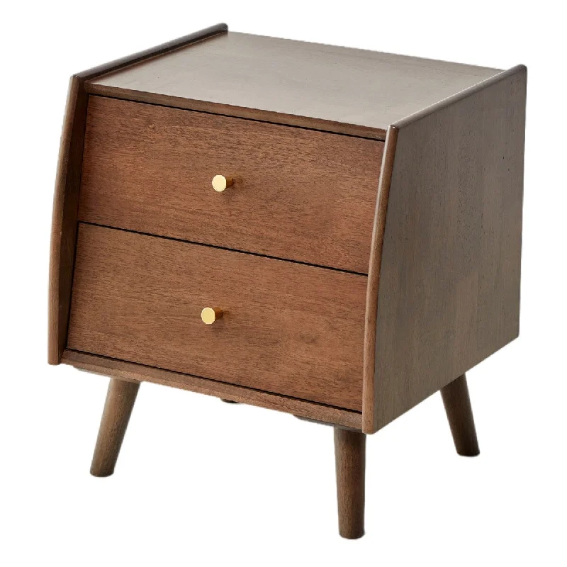 Modern Furniture 2 Drawer Bedroom Nightstand Coffee Table, Solid Wood Frame Sofa Side Table Unique Trapezoid Shape (Walnut)