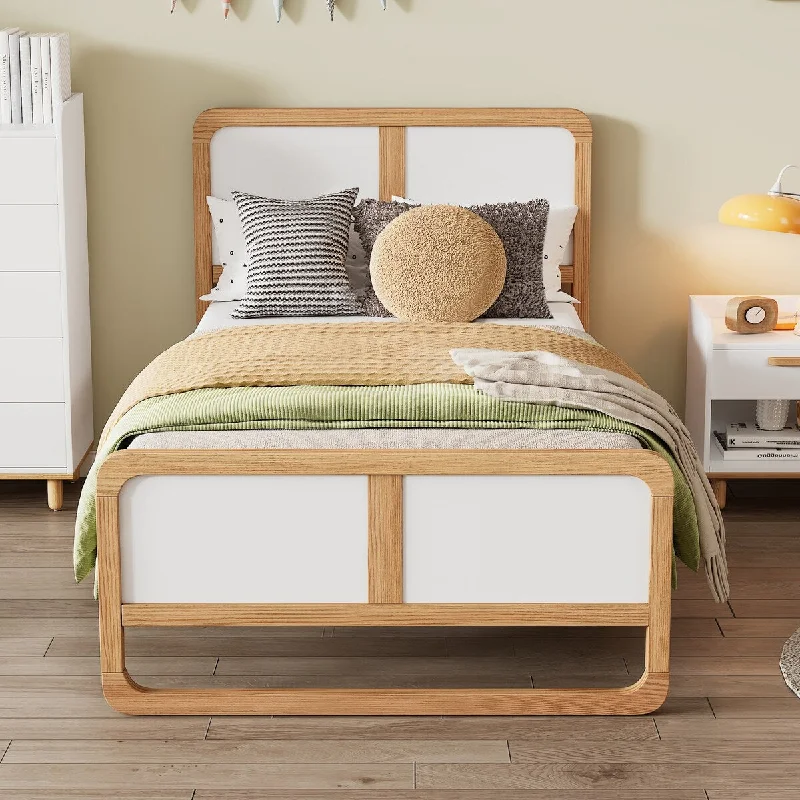 Modern Style Solid Wood Platform Bed for Kids, No Need Box Spring