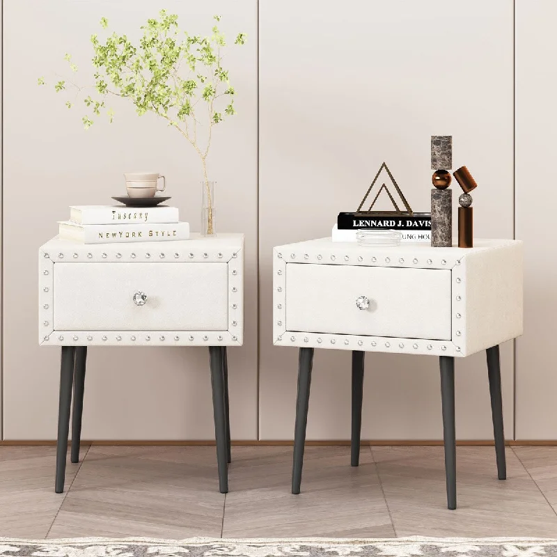 Modern Two-Drawer Nightstand with Set of 2 Crystal Handle and Velvet Design, Simple and Elegant Look for Bedroom