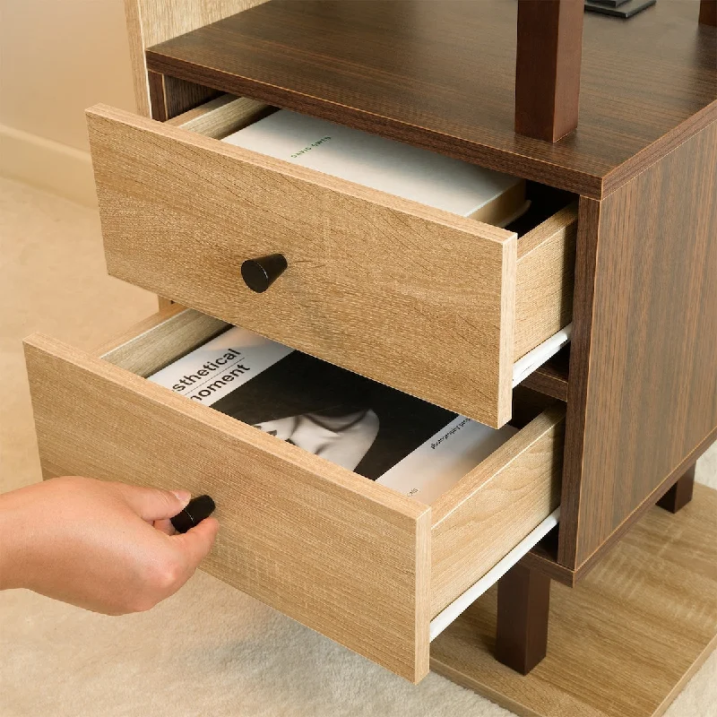 Nightstand with Charging Station Bed Side Table with 2 Drawers