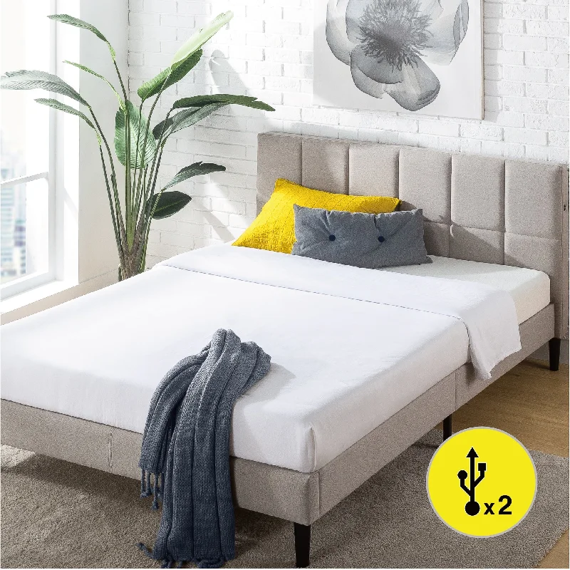 Priage by ZINUS Upholstered Stitched Platform Bed with USB Ports