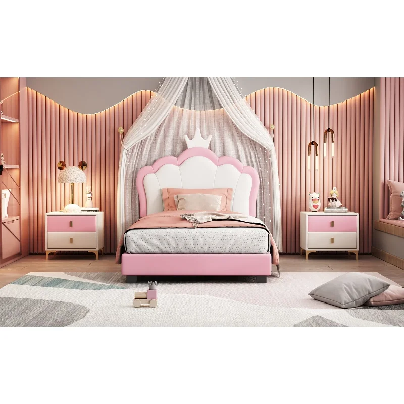 Princess Platform Bed with Crown Headboard, Pine Frame