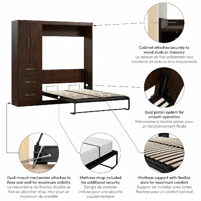 Pur Full Murphy Bed with Closet Organizer with Drawers (84W) by Bestar