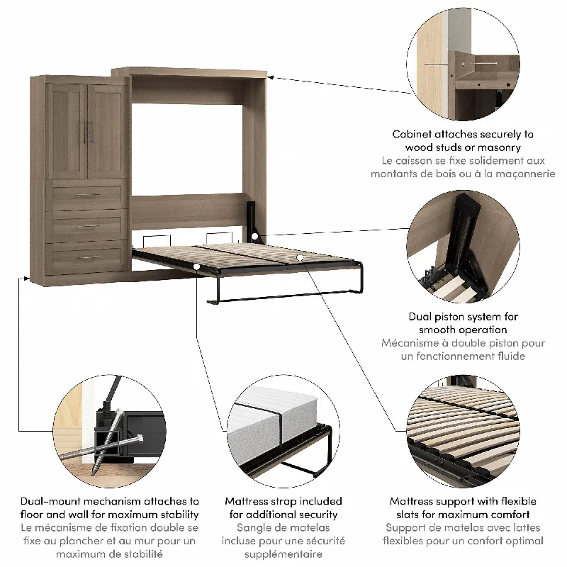 Pur Queen Murphy Bed and Storage Cabinet with Drawers (101W) by Bestar