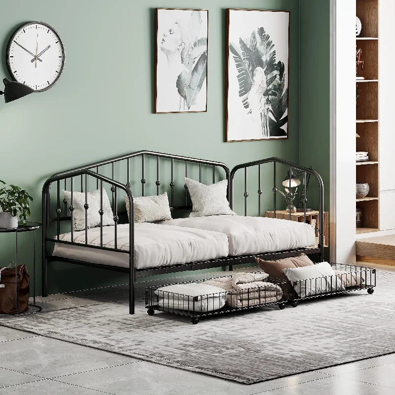 Retro-inspired Metal Daybed with Cage Drawers