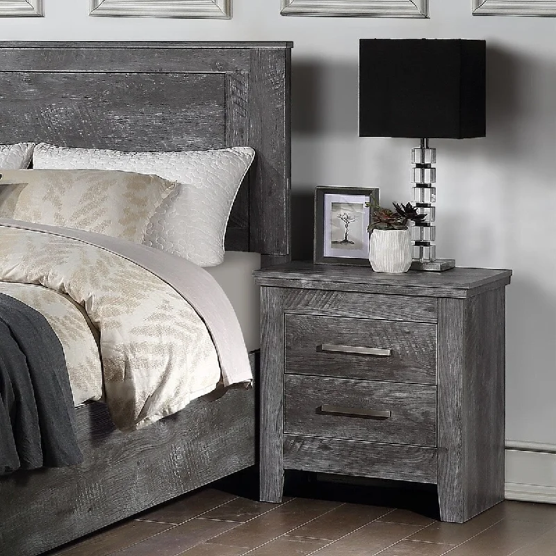 Rustic Gray Oak 2-drawer Nightstand, Wood, Veneer, Composite Wood, for Living Room or Bedroom