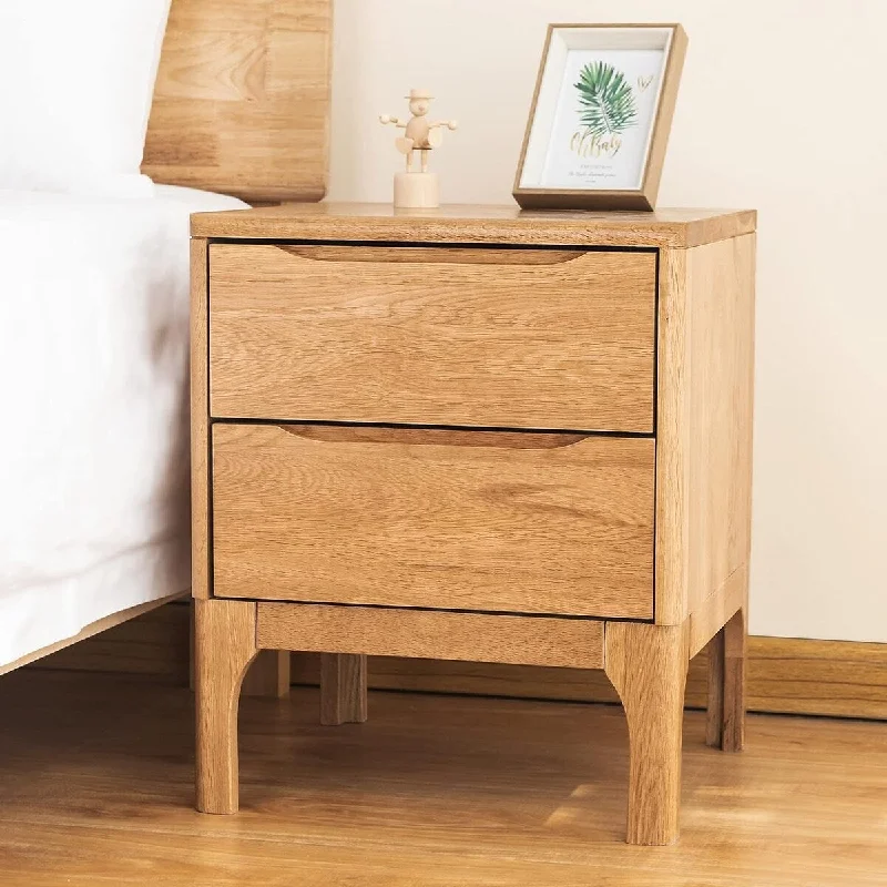 Solid Wood Nightstand, 2-Drawer Bedside Tables Mid 16.54"D x 15.75"W x 19.69"H