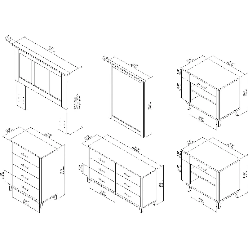 Somerset Twin Size 6 Piece Bedroom Set by Bush Furniture in Ash Gray