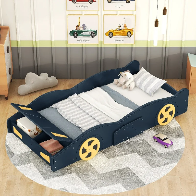 Twin Race Car Platform Bed with Hidden Storage