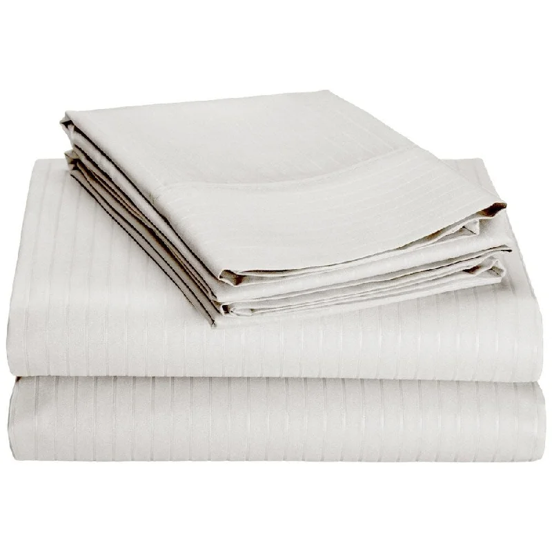 600 Thread Count Egyptian Cotton Tuxedo Striped Sheet Set Cal King White