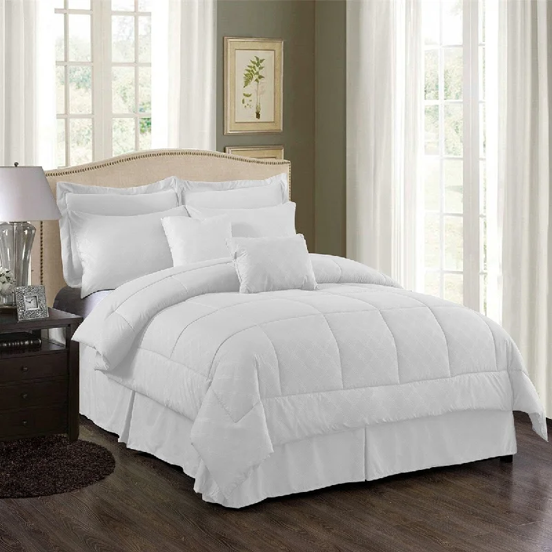 8/10 Piece White Plaid Comforter Set