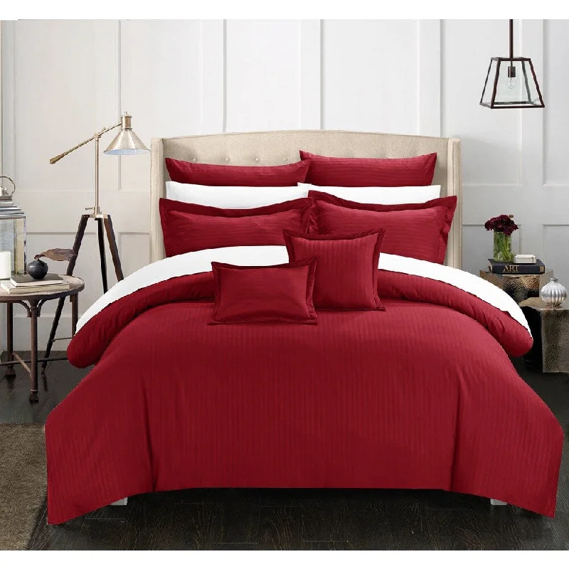 Chic Home 11-Piece Keynes Down Alt Jacquard Burgundy Comforter Set