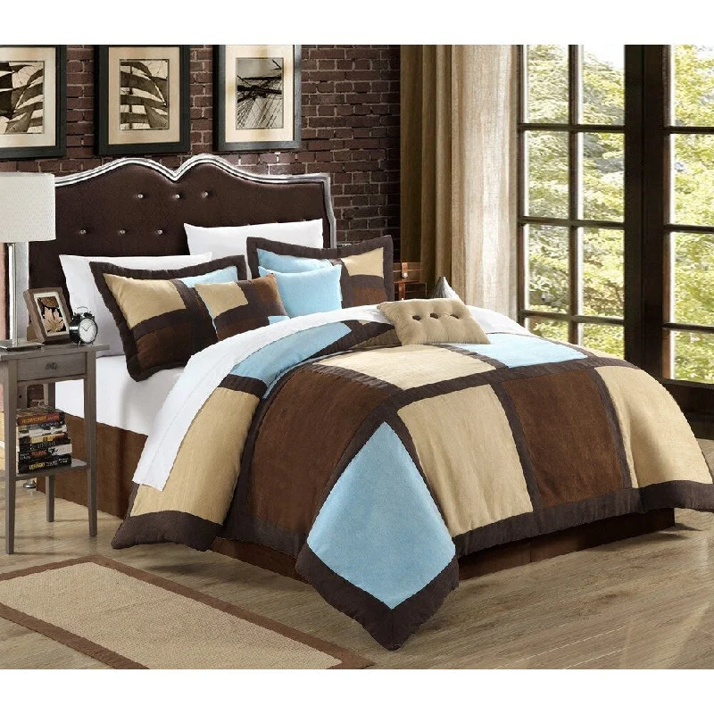 Chic Home Diana 11-piece Blue Microsuede Patchwork Comforter Set