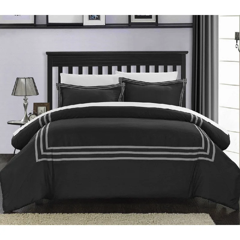 Chic Home Palani Modern Hotel Collection Black 3-piece Duvet Cover Set