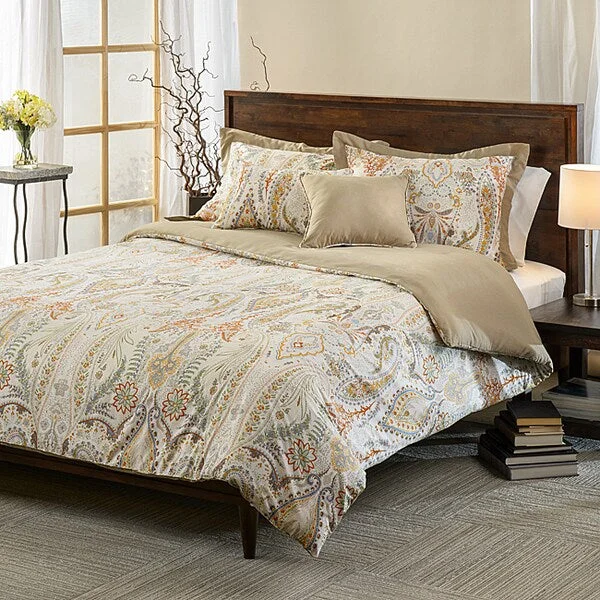 Comosetti Beige Linen Paisley Reversible Cotton 5-piece Comforter Set