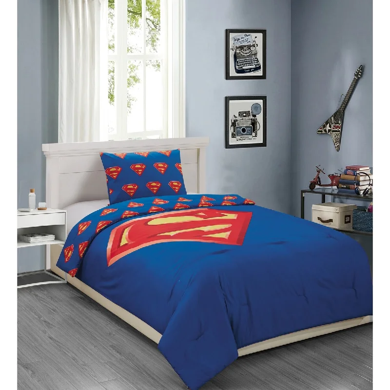 DC Comics Superhero Comforter Set, Superman Shield, 2-Piece, Twin