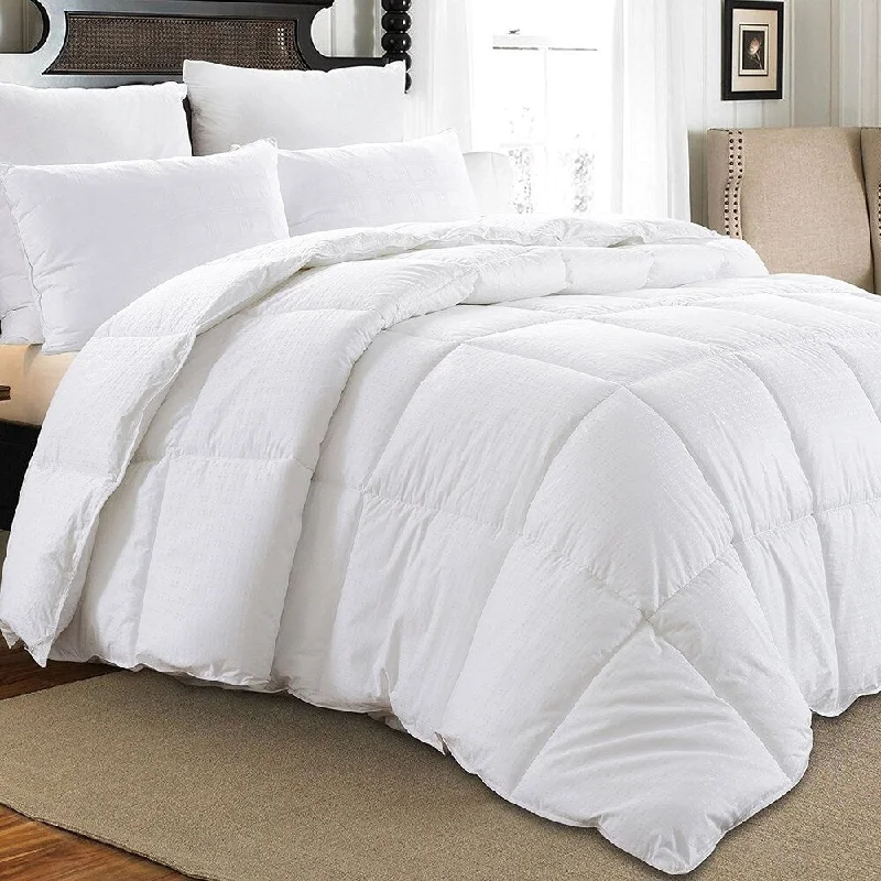 Downluxe Hypoallergenic 350 Thread Count 100% Cotton Shell Down Proof 600 Fill Power All Seasons Baffle Box White Down Comforter