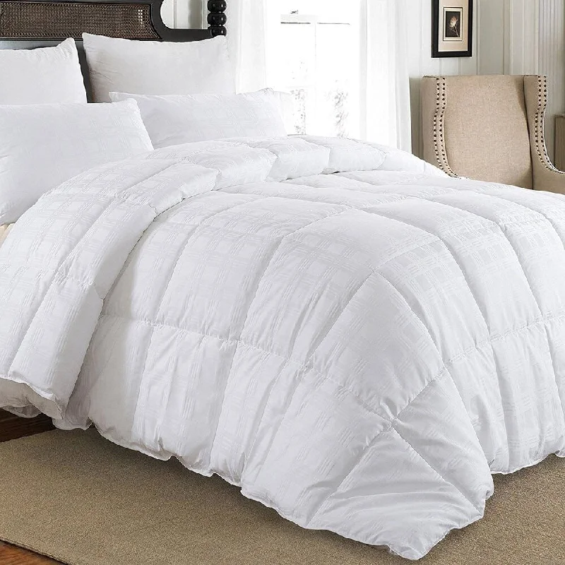 Downluxe Hypoallergenic 600 Thread Count 100% Cotton Shell Down Proof 650 Fill Power All Seasons Baffle Box White Down Comforter