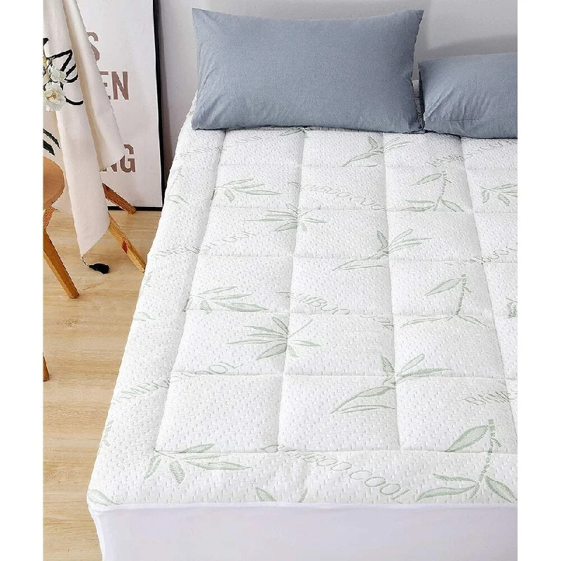 Elegant Comfort Premium Bamboo Mattress Pad - Overfilled & Breathable Cool - White