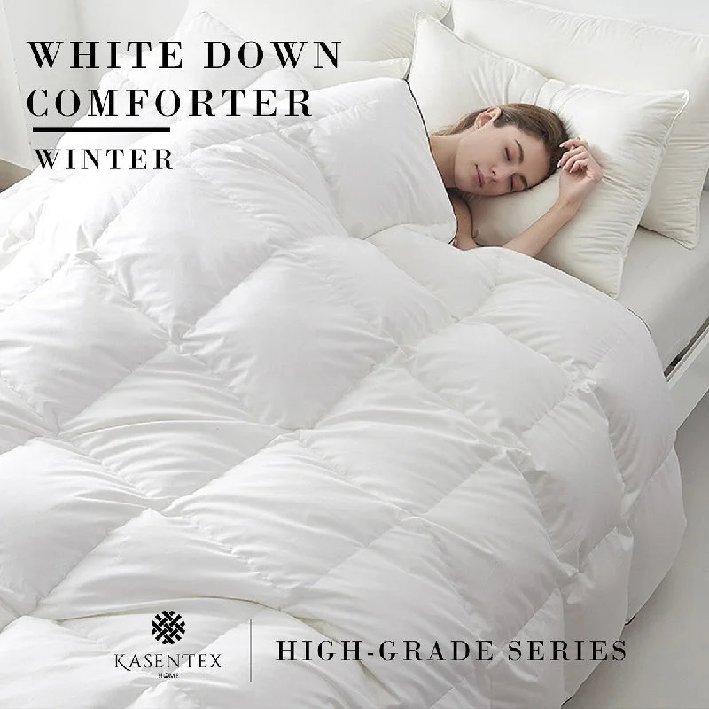 KASENTEX Luxury Premium White Goose Down and Feather Comforter with Contemporary, Cotton Fabric, 750 Fill Power, Duvet Insert