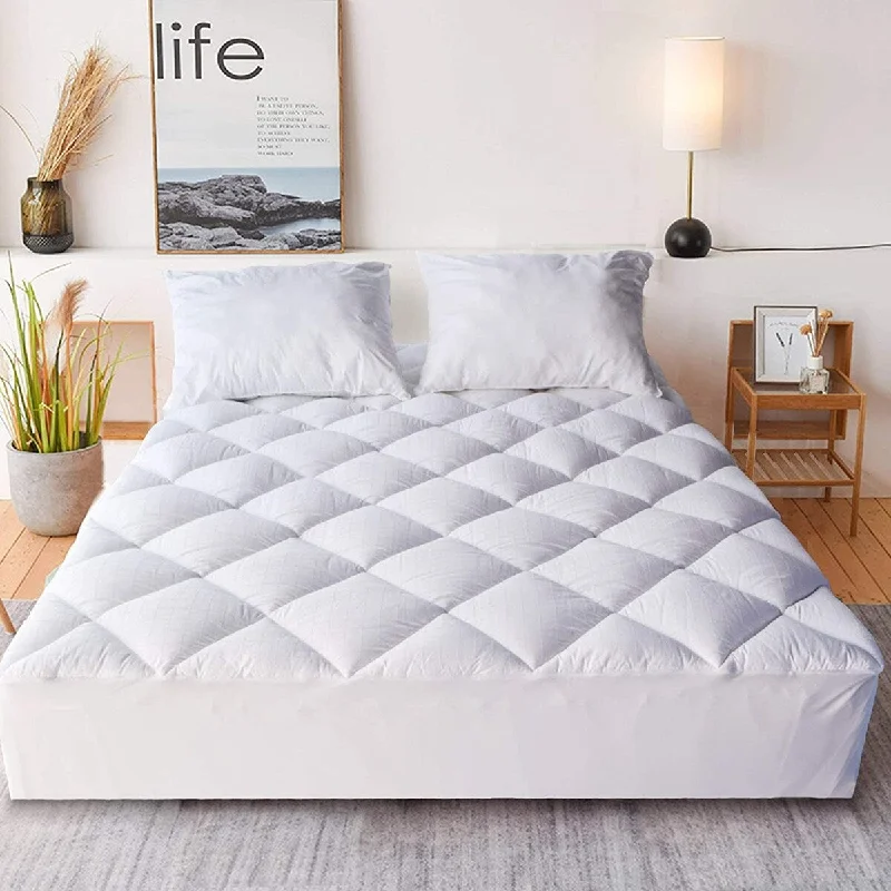 KASENTEX Quilted Fitted Mattress Pad Stretches Up to 21 Inches Deep, 300 TC Cotton Jacquard Fabric Front Down Alternative Fill