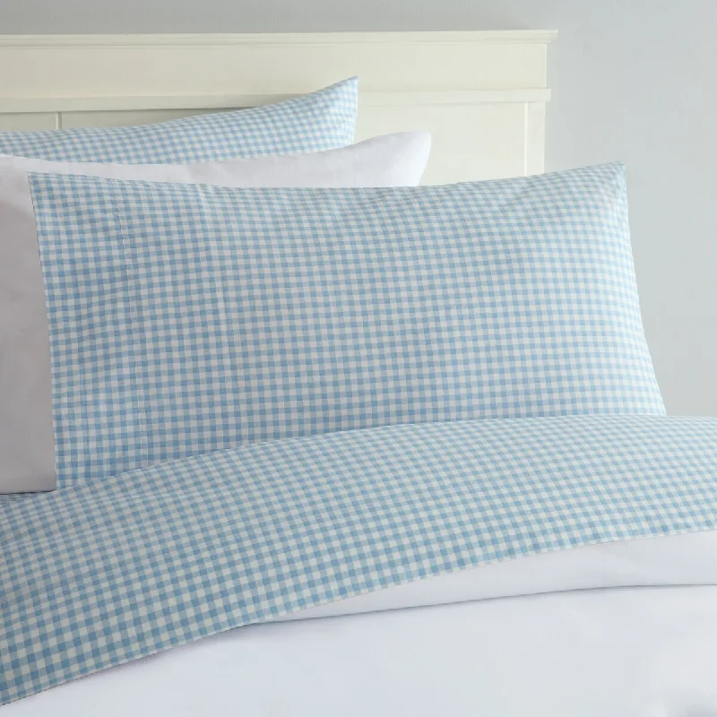 Laurel & Mayfair Gingham 100% Cotton Percale Sheet Set, Blue