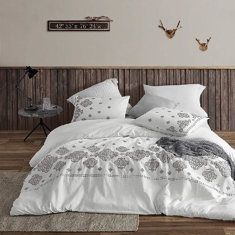 Phineas Gray Embroidered Duvet Cover