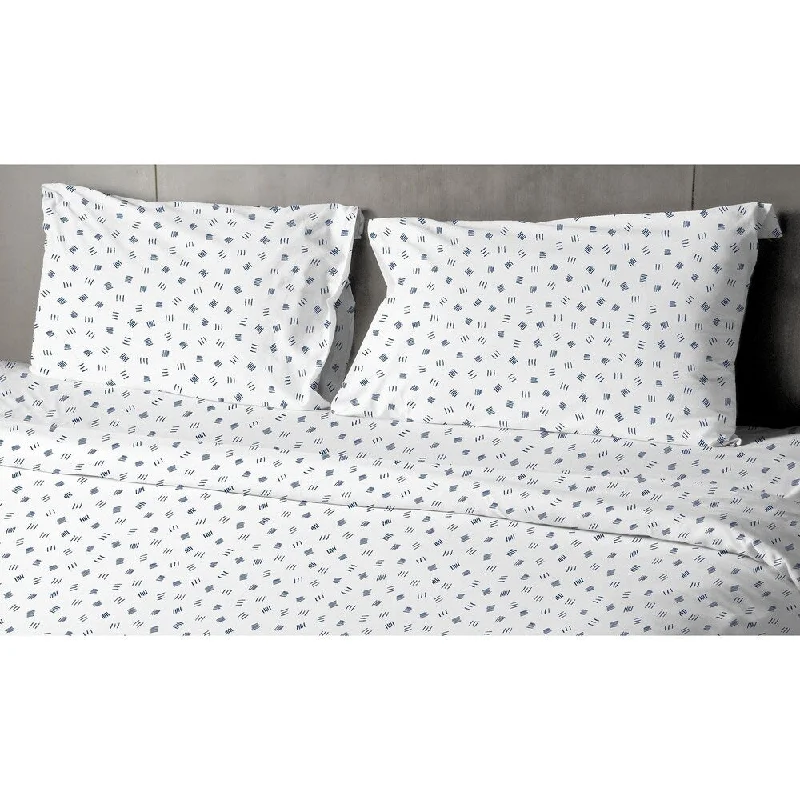 Portland Place 200TC Cotton Blue Quartz Dbl-Full Funny Scattered Sticks Sheet Set