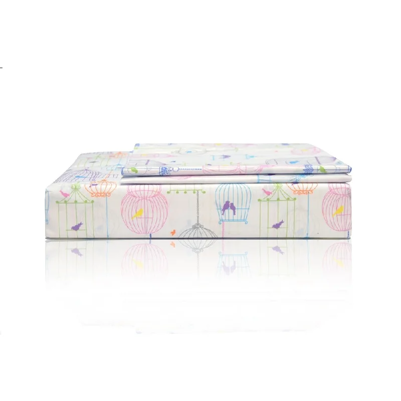 Portland Place 200TC Cotton Multi Twin Bird Cage Sheet Set