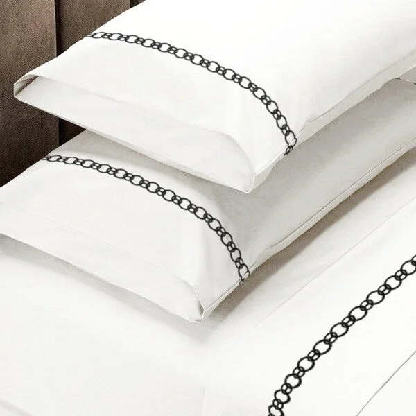 Portland Place 300TC CT EMB White King Grey/Chain Emb Sheet Set