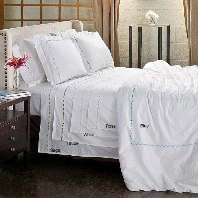 Scallop Embroidery 300 Thread Count Cotton Percale 3-piece Duvet Cover Set