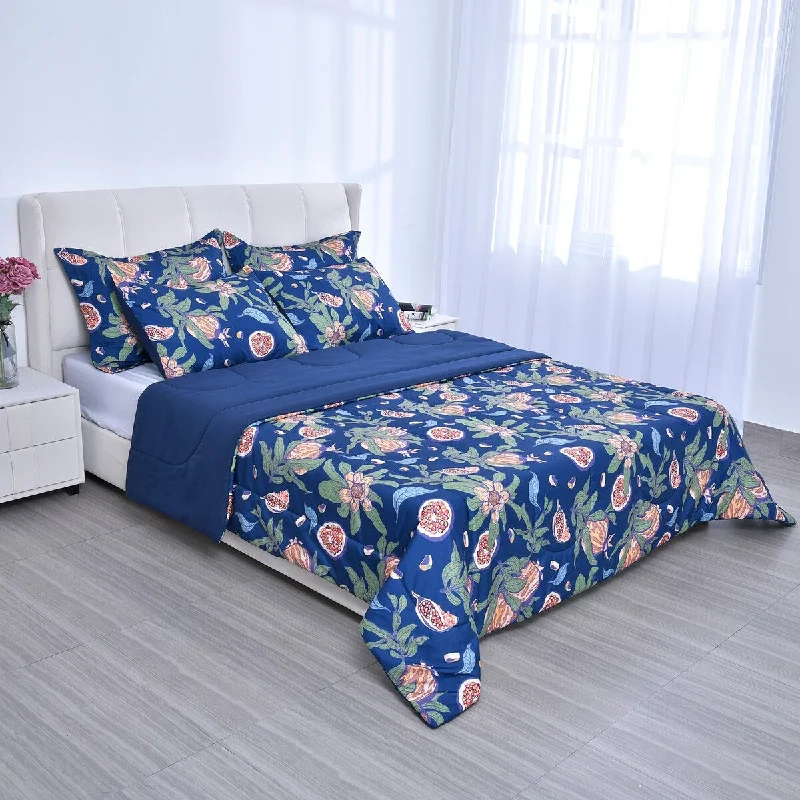 Shop LC HOMESMART Blue Digital Flower Printed Polyester 5pcs Comforter Set-King