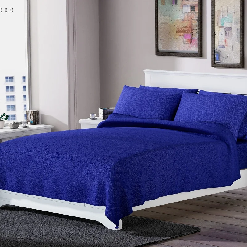 Shop LC HOMESMART Navy Solid Polyester Embossed 6 pcs Breathable Sheet Set - King