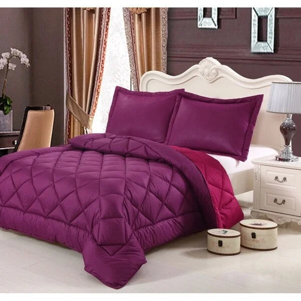 Swiss Comforts Handcrafted Brushed Velvet Down Alternative Reversible Twin Magenta and Mulberry Comforter Set